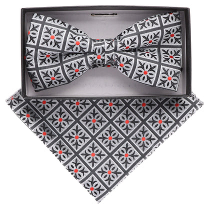 Vittorio Farina Men's Geometric Design Satin Bow Tie & Pocket Square in Gift Box - Suits You Sir - BH - 21059 - 