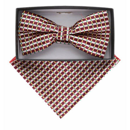 Vittorio Farina Men's Geometric Design Satin Bow Tie & Pocket Square in Gift Box - Suits You Sir - BH - 21069 - 