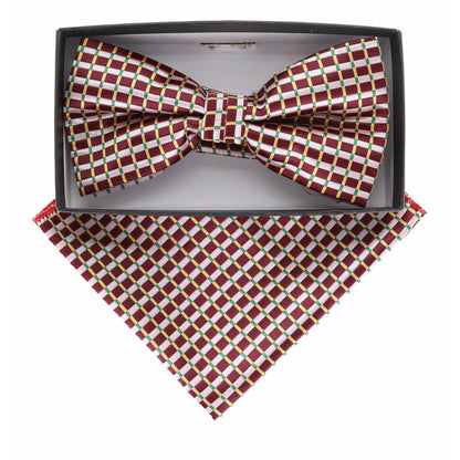 Vittorio Farina Men's Geometric Design Satin Bow Tie & Pocket Square in Gift Box - Suits You Sir - BH - 21069 - 