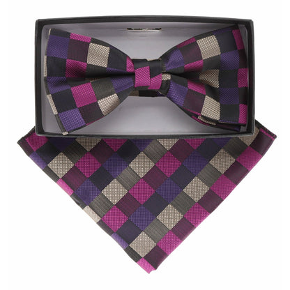 Vittorio Farina Men's Geometric Design Satin Bow Tie & Pocket Square in Gift Box - Suits You Sir - BH - 21070 - 
