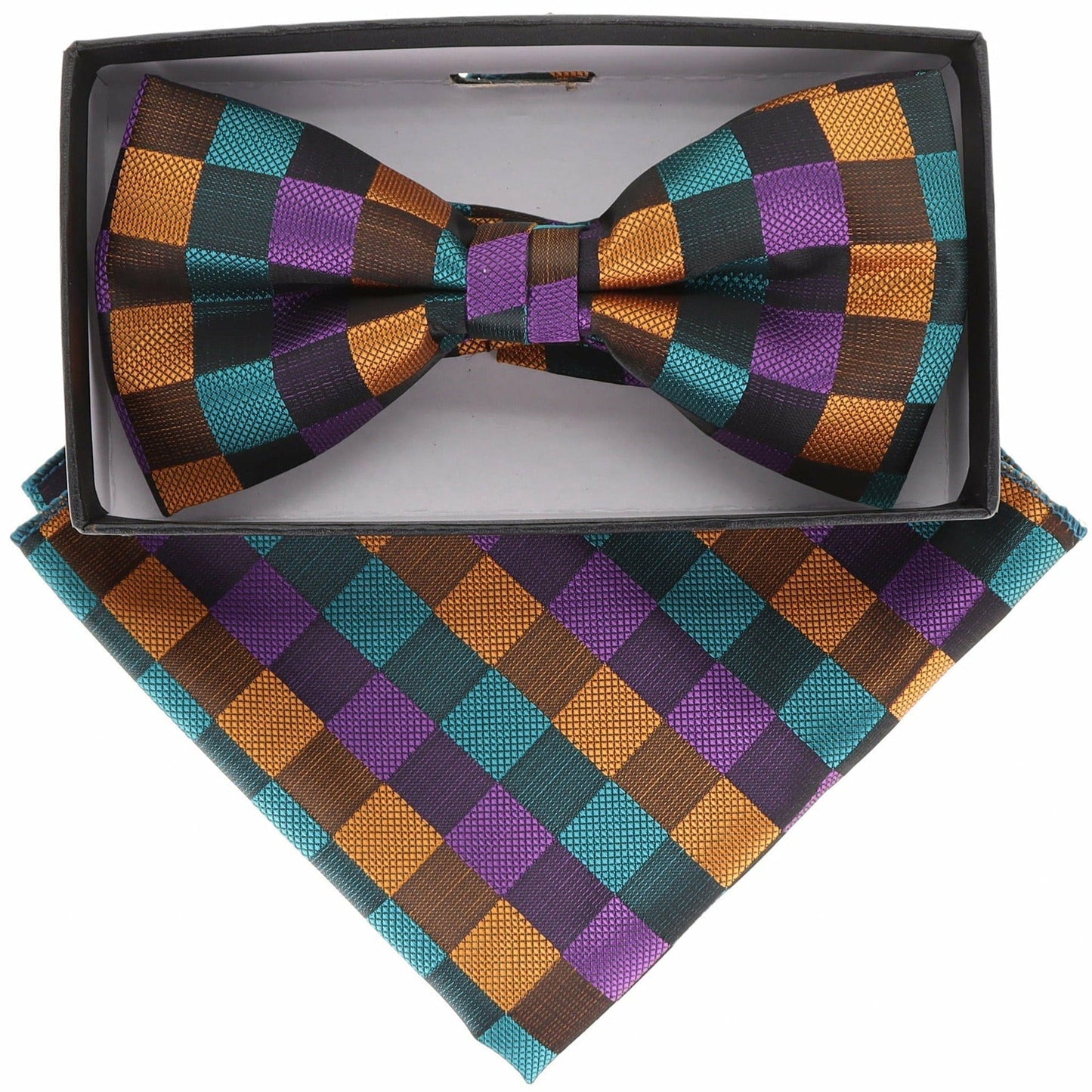 Vittorio Farina Men's Geometric Design Satin Bow Tie & Pocket Square in Gift Box - Suits You Sir - BH - 21071 - 