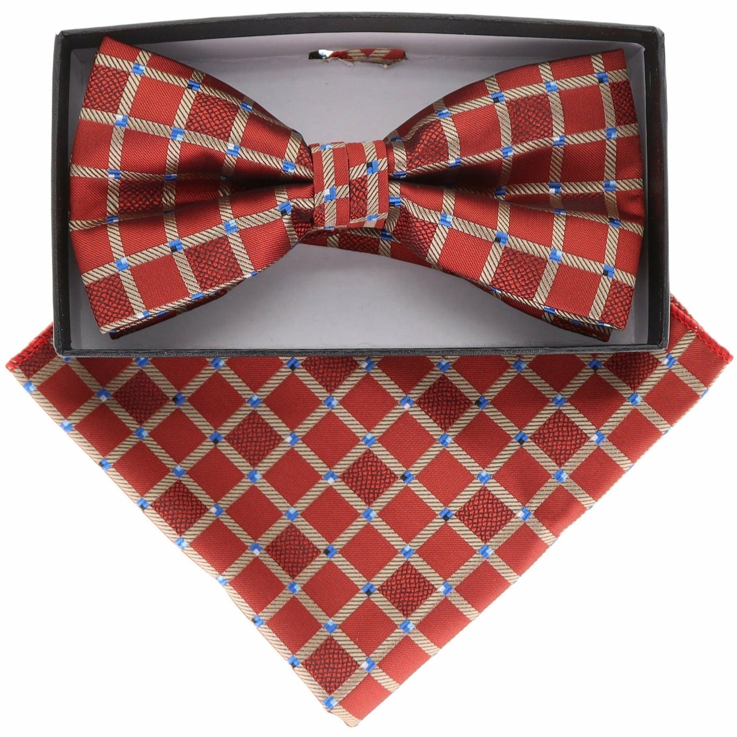 Vittorio Farina Men's Geometric Design Satin Bow Tie & Pocket Square in Gift Box - Suits You Sir - BH - 21073 - 