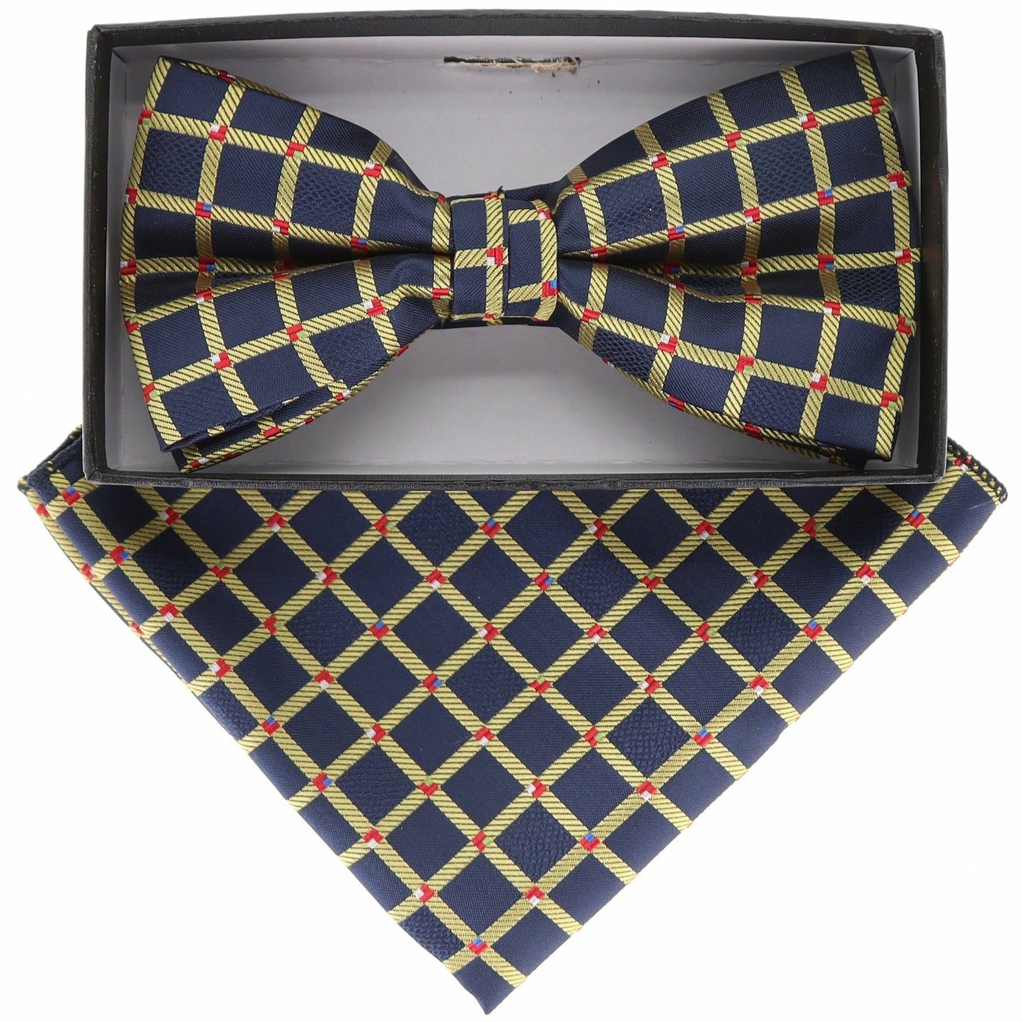 Vittorio Farina Men's Geometric Design Satin Bow Tie & Pocket Square in Gift Box - Suits You Sir - BH - 21074 - 