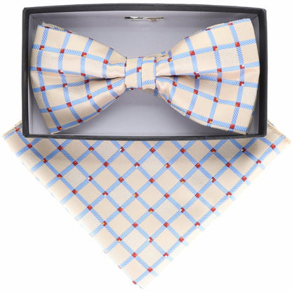 Vittorio Farina Men's Geometric Design Satin Bow Tie & Pocket Square in Gift Box - Suits You Sir - BH - 21075 - 