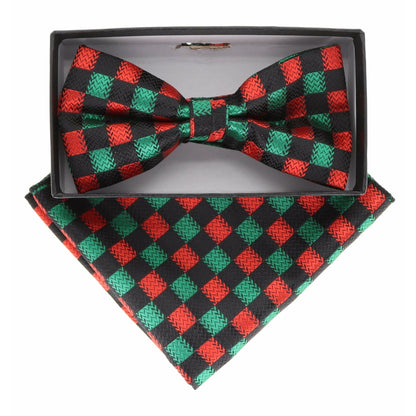 Vittorio Farina Men's Geometric Design Satin Bow Tie & Pocket Square in Gift Box - Suits You Sir - BH - 21077 - 