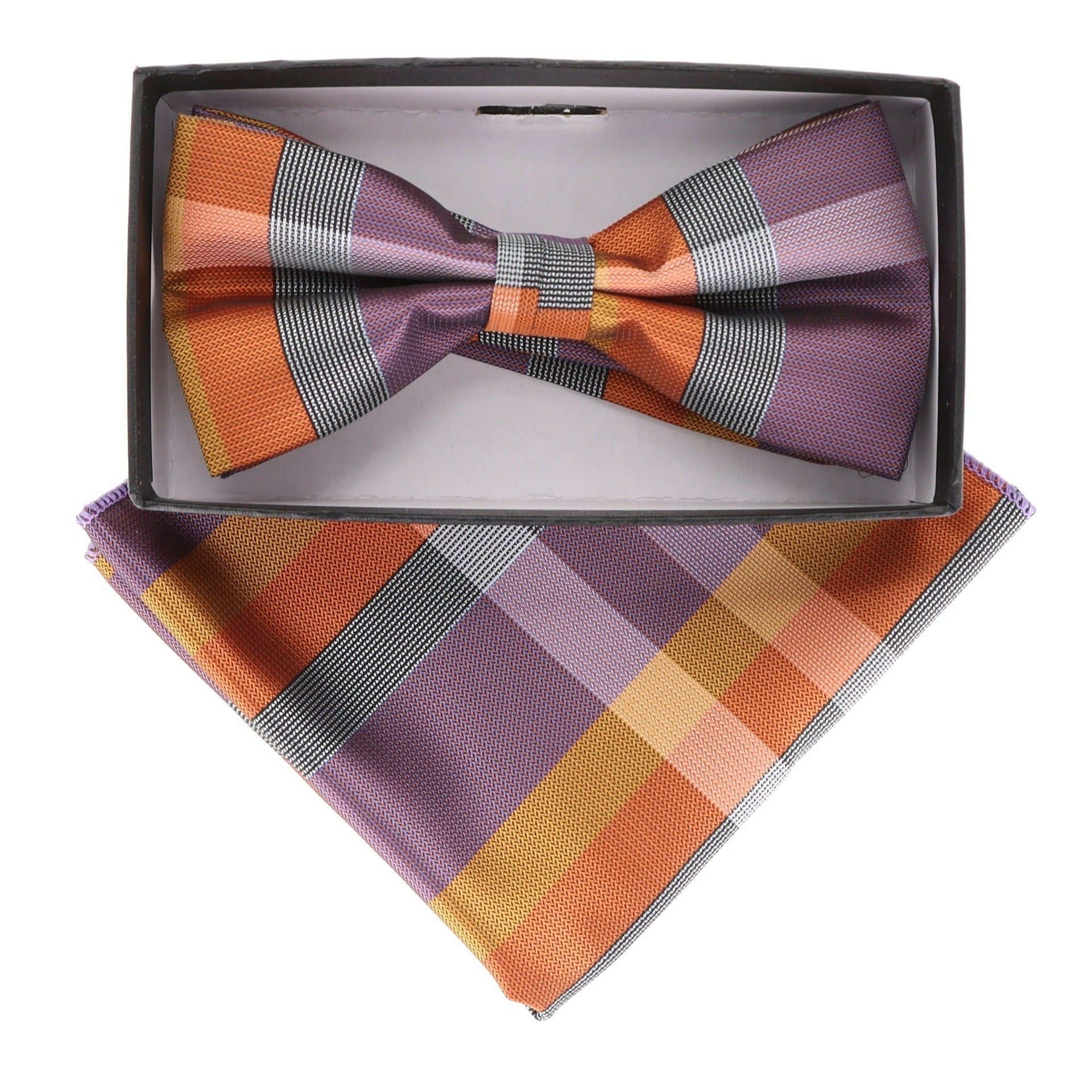 Vittorio Farina Men's Geometric Design Satin Bow Tie & Pocket Square in Gift Box - Suits You Sir - BH - 21086 - 