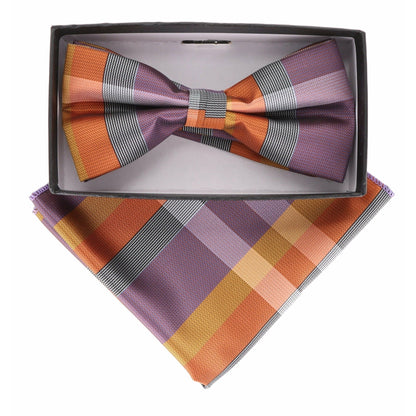 Vittorio Farina Men's Geometric Design Satin Bow Tie & Pocket Square in Gift Box - Suits You Sir - BH - 21086 - 