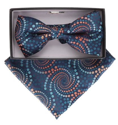 Vittorio Farina Men's Geometric Design Satin Bow Tie & Pocket Square in Gift Box - Suits You Sir - BH - 21087 - 
