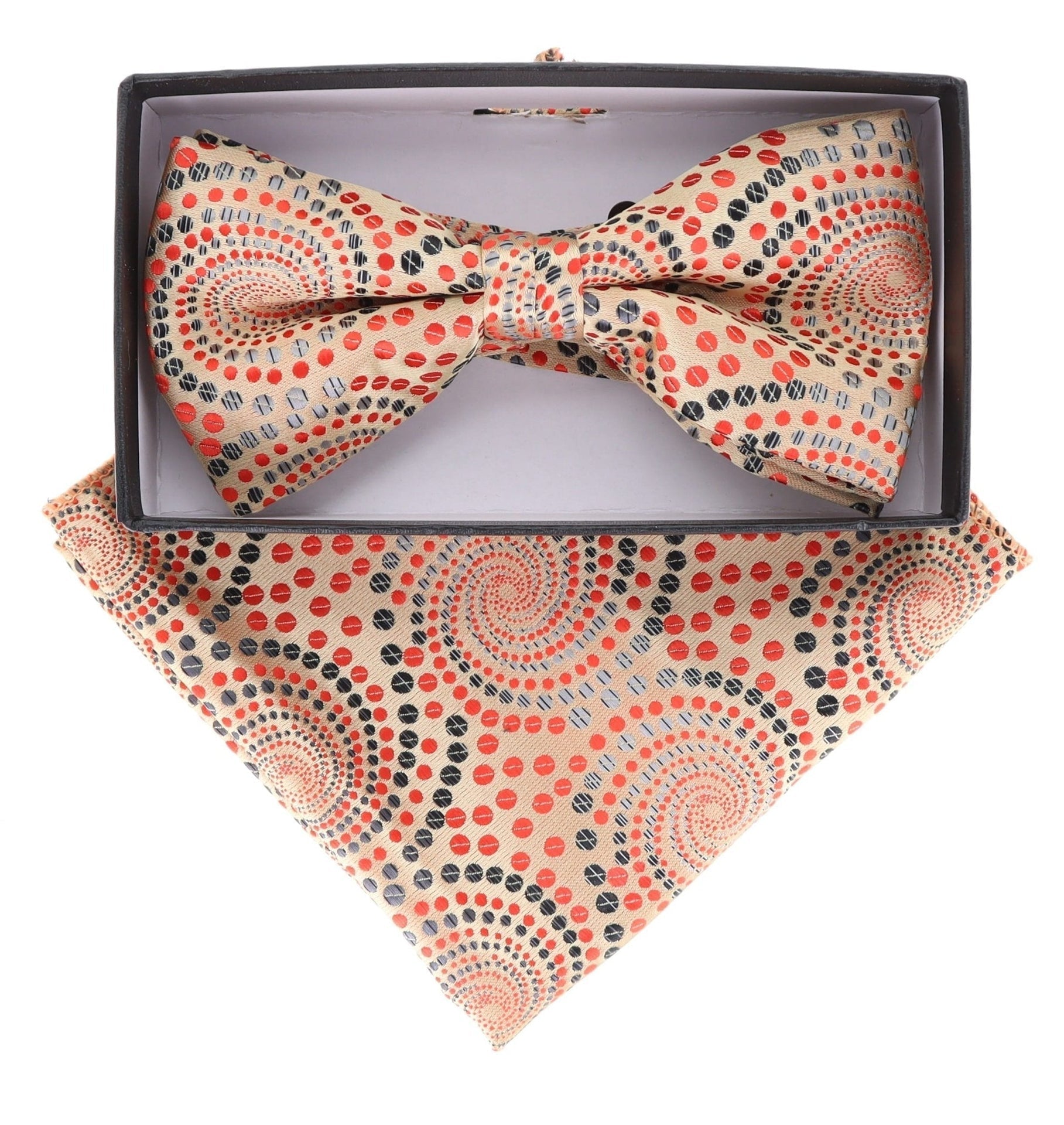 Vittorio Farina Men's Geometric Design Satin Bow Tie & Pocket Square in Gift Box - Suits You Sir - BH - 21087 - 