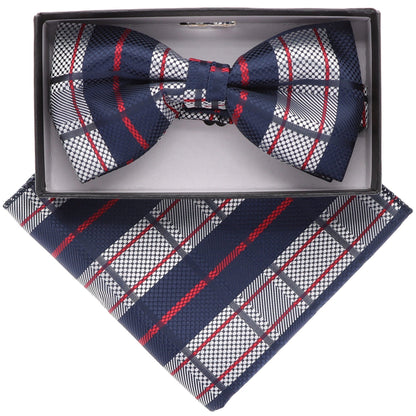 Vittorio Farina Men's Geometric Design Satin Bow Tie & Pocket Square in Gift Box - Suits You Sir - BH - 21087 - 