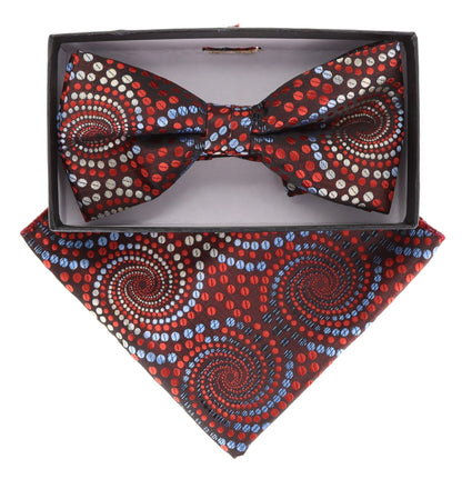 Vittorio Farina Men's Geometric Design Satin Bow Tie & Pocket Square in Gift Box - Suits You Sir - BH - 21087 - 