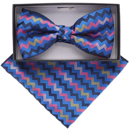 Vittorio Farina Men's Geometric Design Satin Bow Tie & Pocket Square in Gift Box - Suits You Sir - BH - 21087 - 