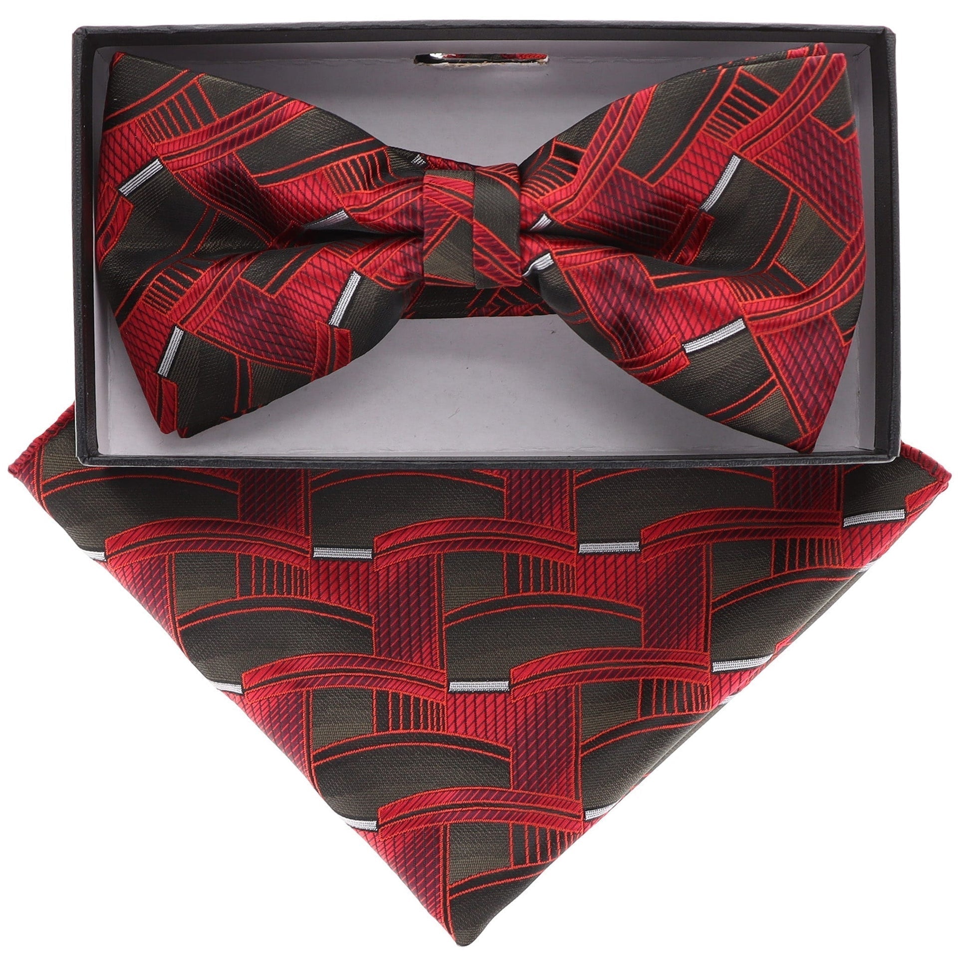Vittorio Farina Men's Geometric Design Satin Bow Tie & Pocket Square in Gift Box - Suits You Sir - BH - 21108 - 