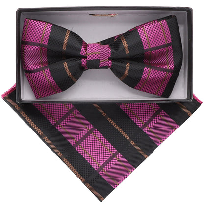 Vittorio Farina Men's Geometric Design Satin Bow Tie & Pocket Square in Gift Box - Suits You Sir - BH - 21108 - 