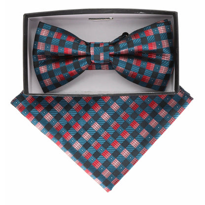 Vittorio Farina Men's Geometric Design Satin Bow Tie & Pocket Square in Gift Box - Suits You Sir - BH - 21151 - 