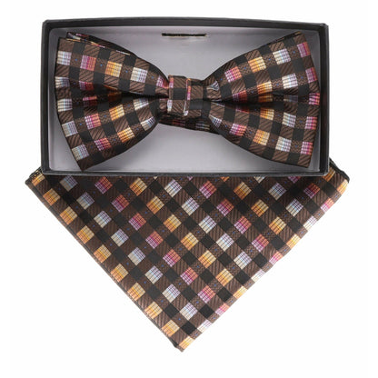 Vittorio Farina Men's Geometric Design Satin Bow Tie & Pocket Square in Gift Box - Suits You Sir - BH - 21152 - 