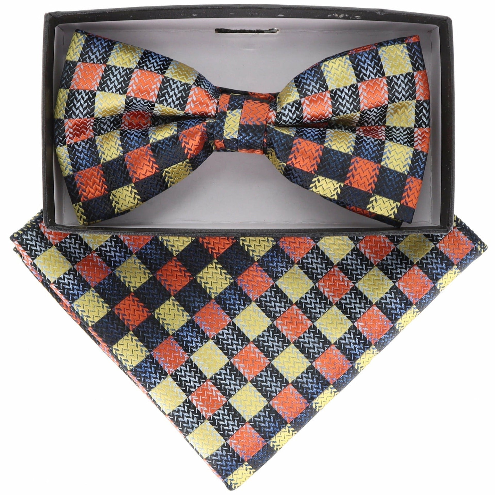 Vittorio Farina Men's Geometric Design Satin Bow Tie & Pocket Square in Gift Box - Suits You Sir - BH - 21157 - 