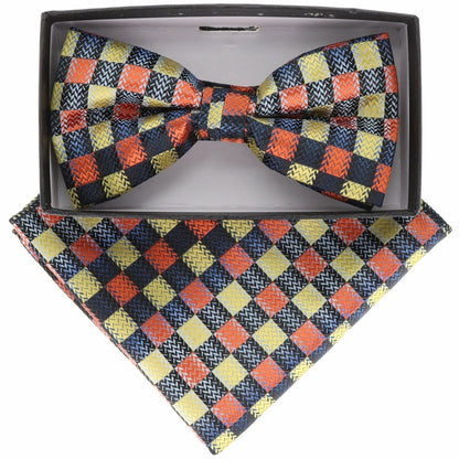Vittorio Farina Men's Geometric Design Satin Bow Tie & Pocket Square in Gift Box - Suits You Sir - BH - 21157 - 