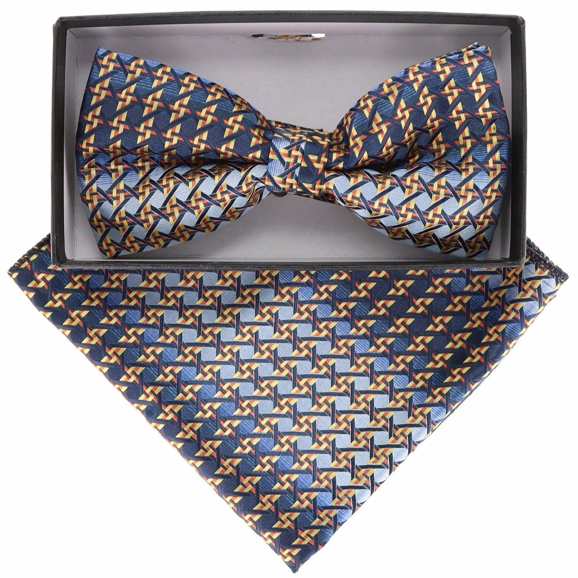 Vittorio Farina Men's Geometric Design Satin Bow Tie & Pocket Square in Gift Box - Suits You Sir - BH - 21157 - 