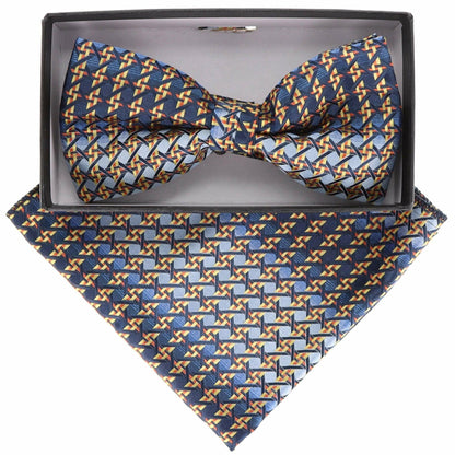 Vittorio Farina Men's Geometric Design Satin Bow Tie & Pocket Square in Gift Box - Suits You Sir - BH - 21157 - 