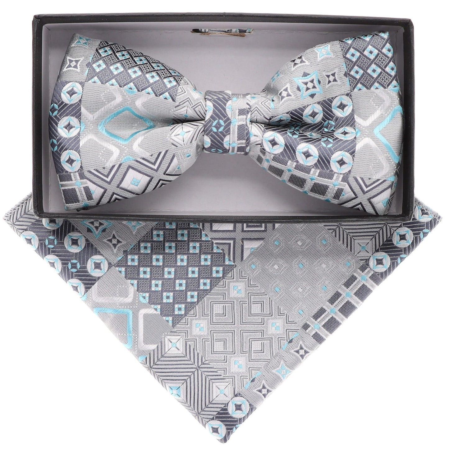 Vittorio Farina Men's Geometric Design Satin Bow Tie & Pocket Square in Gift Box - Suits You Sir - BH - 21161 - 
