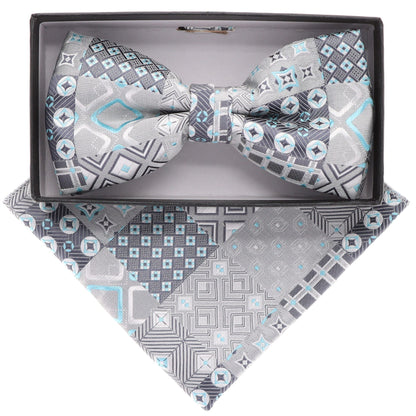 Vittorio Farina Men's Geometric Design Satin Bow Tie & Pocket Square in Gift Box - Suits You Sir - BH - 21161 - 