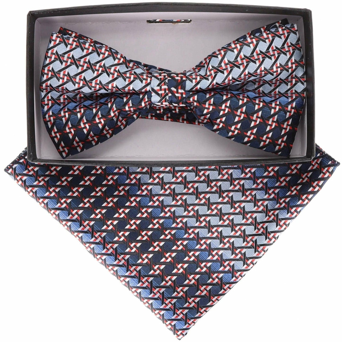 Vittorio Farina Men's Geometric Design Satin Bow Tie & Pocket Square in Gift Box - Suits You Sir - BH - 21161 - 