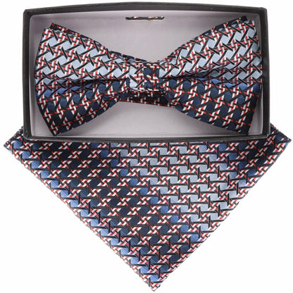 Vittorio Farina Men's Geometric Design Satin Bow Tie & Pocket Square in Gift Box - Suits You Sir - BH - 21161 - 