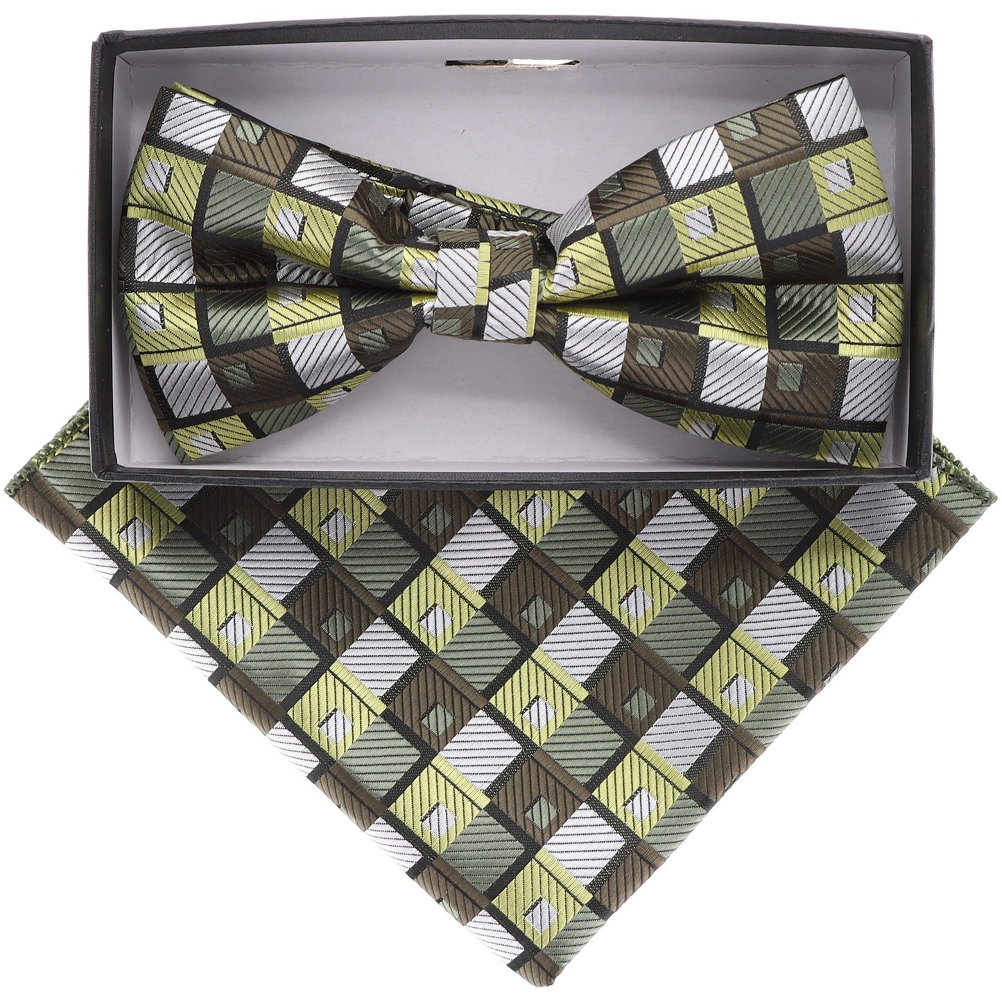 Vittorio Farina Men's Geometric Design Satin Bow Tie & Pocket Square in Gift Box - Suits You Sir - BH - 21161 - 