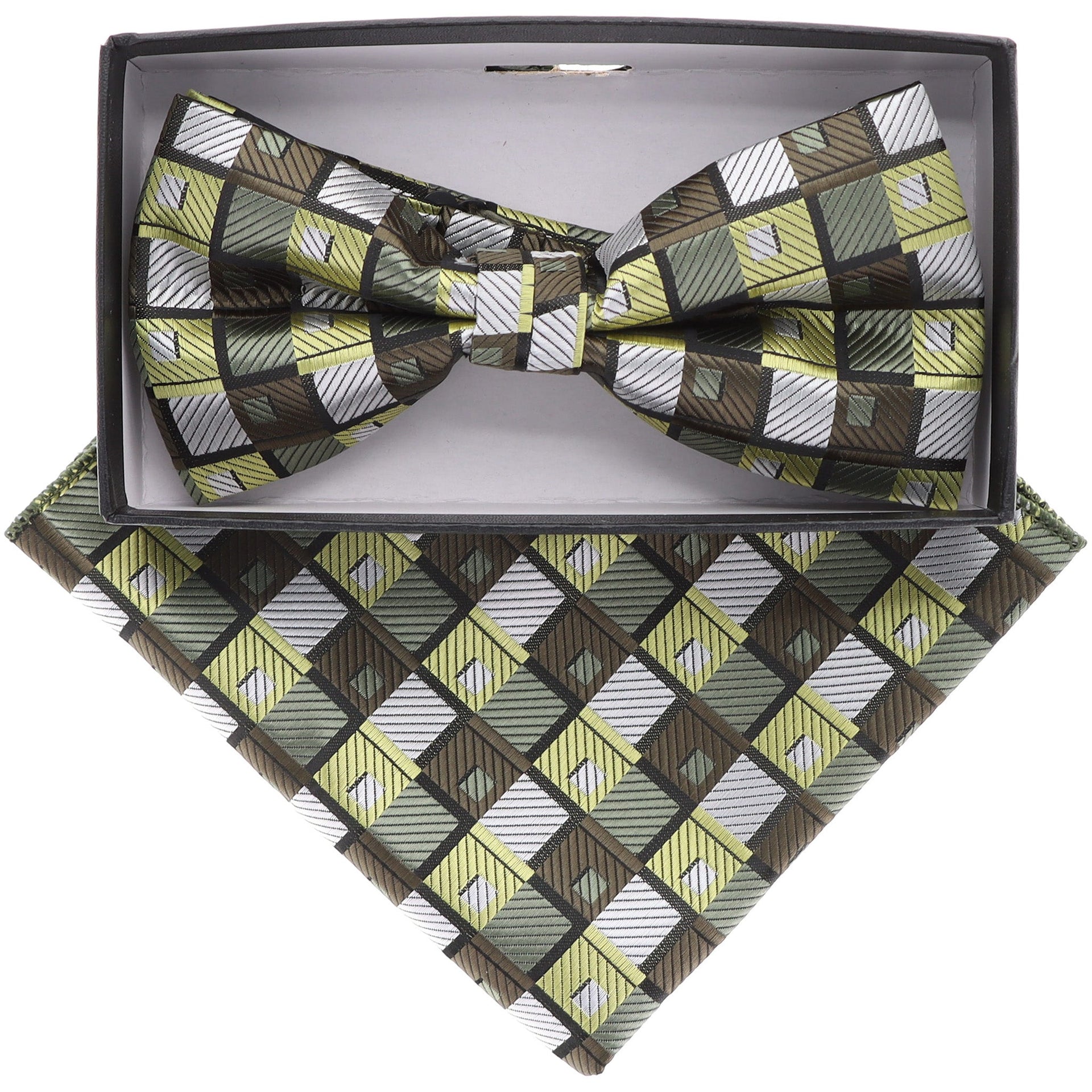 Vittorio Farina Men's Geometric Design Satin Bow Tie & Pocket Square in Gift Box - Suits You Sir - BH - 21161 - 