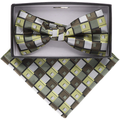 Vittorio Farina Men's Geometric Design Satin Bow Tie & Pocket Square in Gift Box - Suits You Sir - BH - 21161 - 