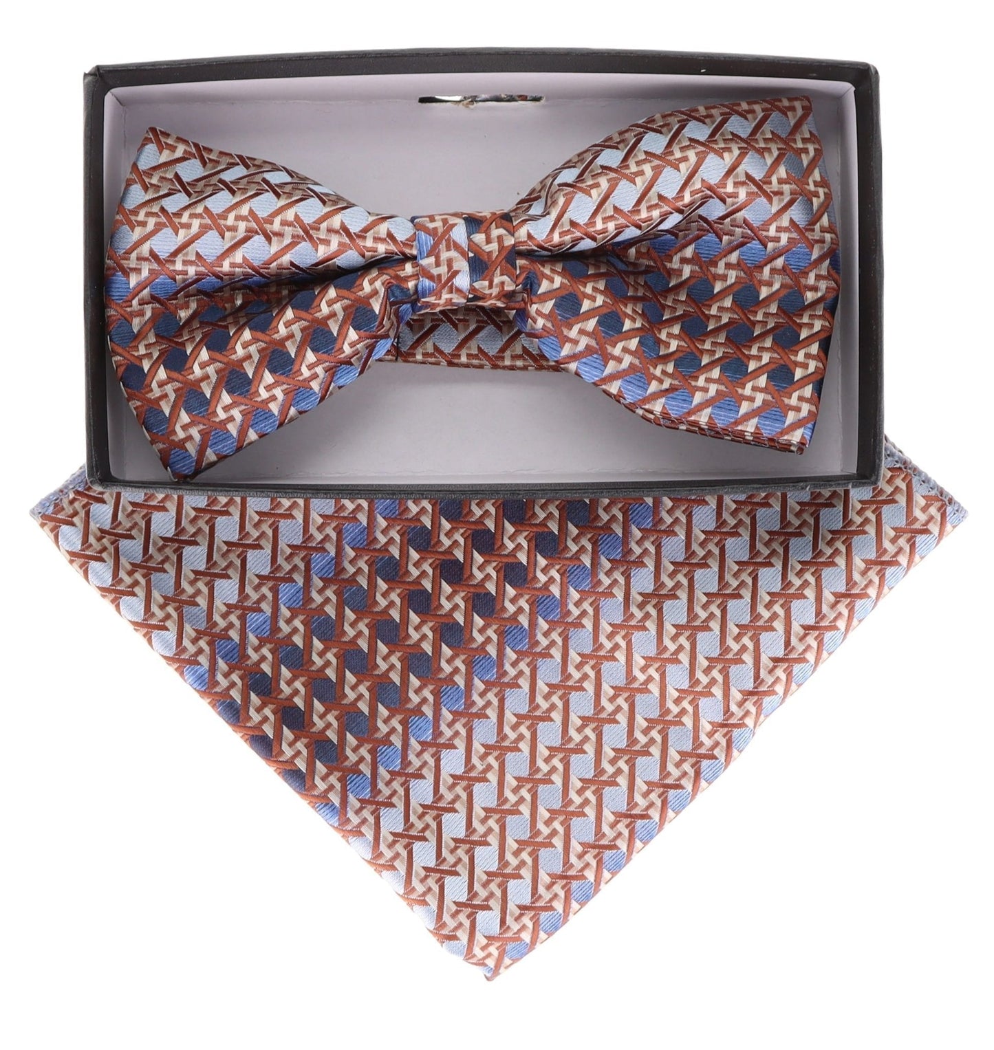 Vittorio Farina Men's Geometric Design Satin Bow Tie & Pocket Square in Gift Box - Suits You Sir - BH - 21161 - 