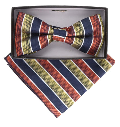 Vittorio Farina Men's Geometric Design Satin Bow Tie & Pocket Square in Gift Box - Suits You Sir - BH - 21161 - 