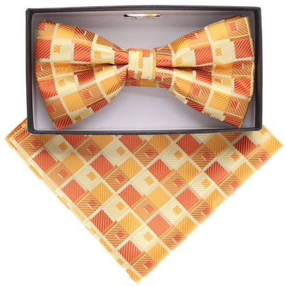 Vittorio Farina Men's Geometric Design Satin Bow Tie & Pocket Square in Gift Box - Suits You Sir - BH - 21161 - 