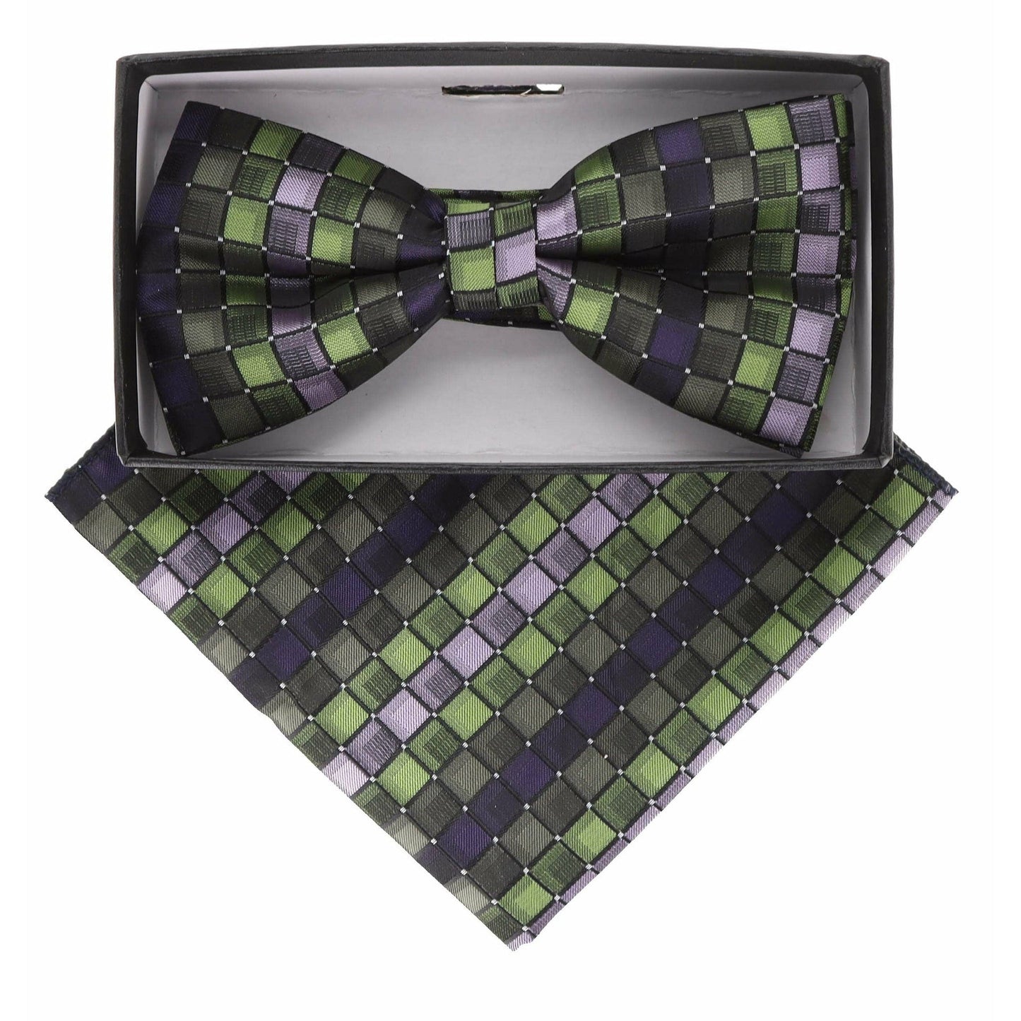 Vittorio Farina Men's Geometric Design Satin Bow Tie & Pocket Square in Gift Box - Suits You Sir - BH - 21174 - 