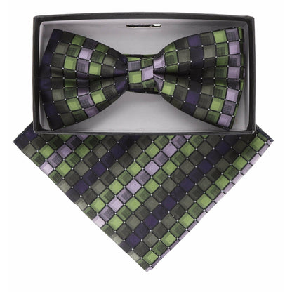 Vittorio Farina Men's Geometric Design Satin Bow Tie & Pocket Square in Gift Box - Suits You Sir - BH - 21174 - 