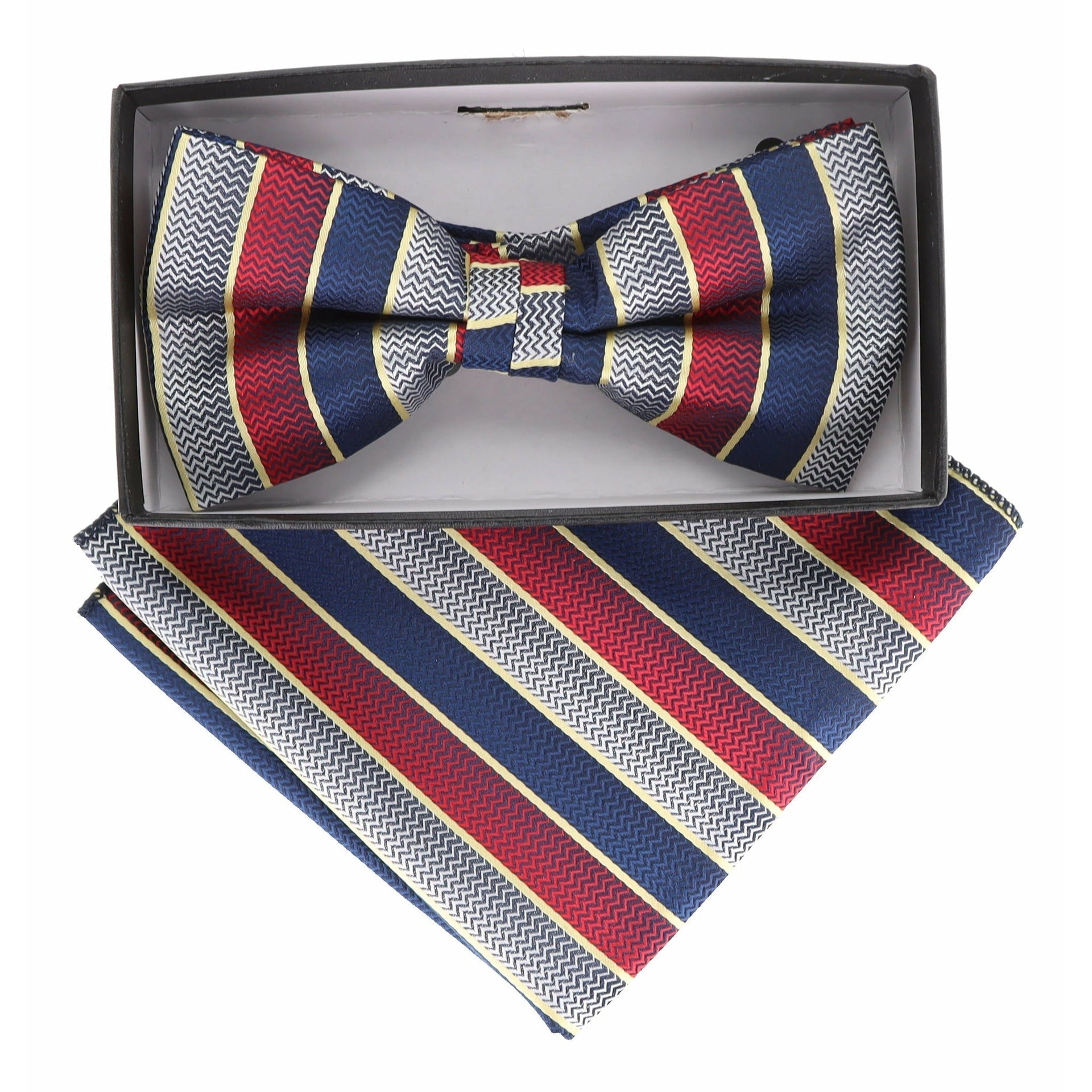 Vittorio Farina Men's Geometric Design Satin Bow Tie & Pocket Square in Gift Box - Suits You Sir - BH - 21174 - 