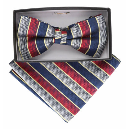 Vittorio Farina Men's Geometric Design Satin Bow Tie & Pocket Square in Gift Box - Suits You Sir - BH - 21174 - 