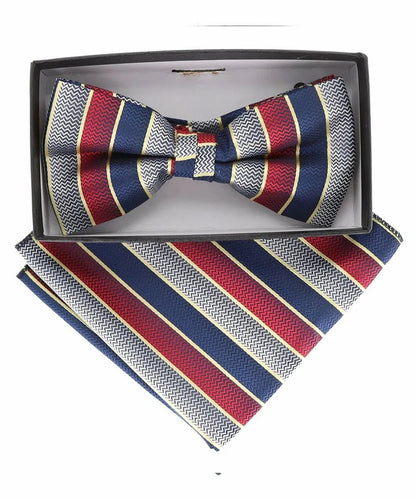 Vittorio Farina Men's Geometric Design Satin Bow Tie & Pocket Square in Gift Box - Suits You Sir - BH - 21176 - 