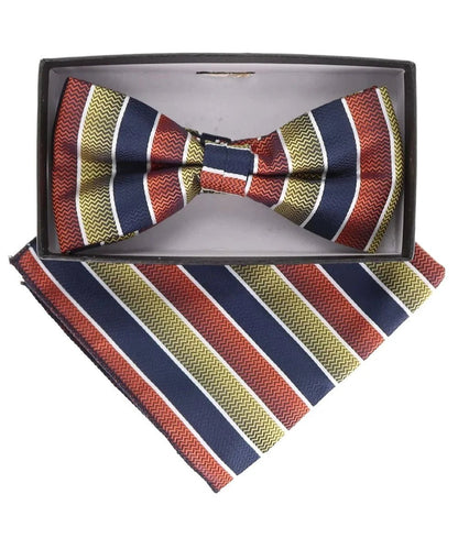 Vittorio Farina Men's Geometric Design Satin Bow Tie & Pocket Square in Gift Box - Suits You Sir - BH - 21177 - 