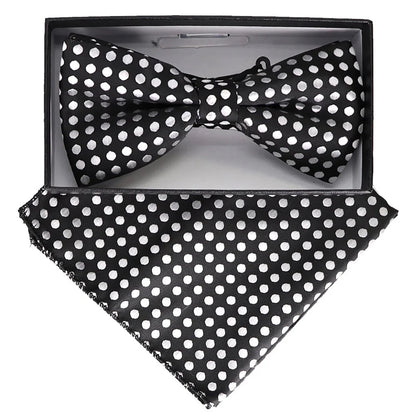 Vittorio Farina Men's Geometric Design Satin Bow Tie & Pocket Square in Gift Box - Suits You Sir - BH - 23075 - 