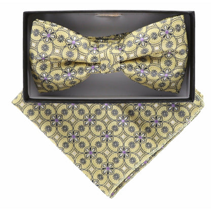 Vittorio Farina Men's Geometric Design Satin Bow Tie & Pocket Square in Gift Box - Suits You Sir - bh - 5094 - 