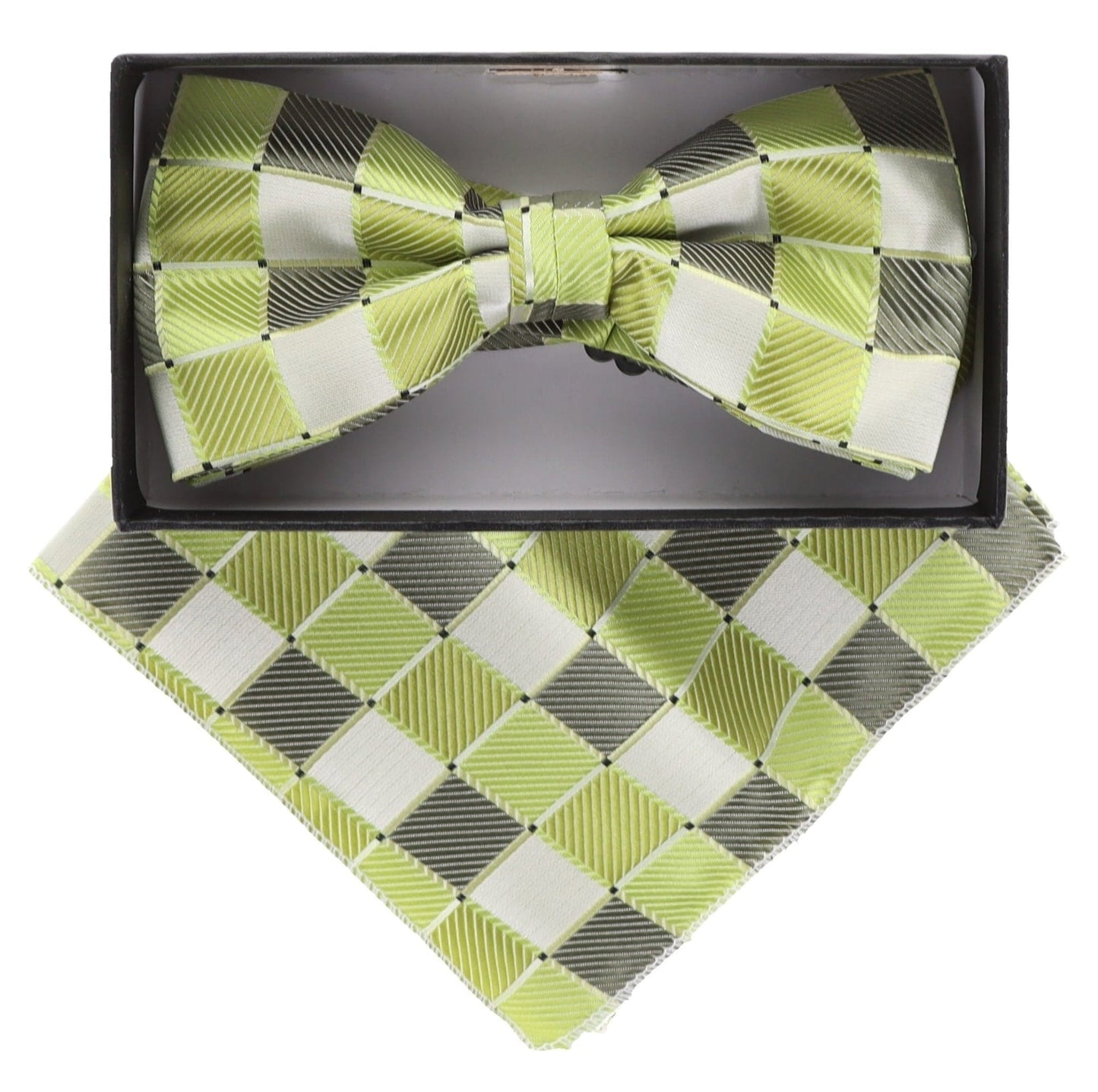 Vittorio Farina Men's Geometric Design Satin Bow Tie & Pocket Square in Gift Box - Suits You Sir - bh - 5094 - 