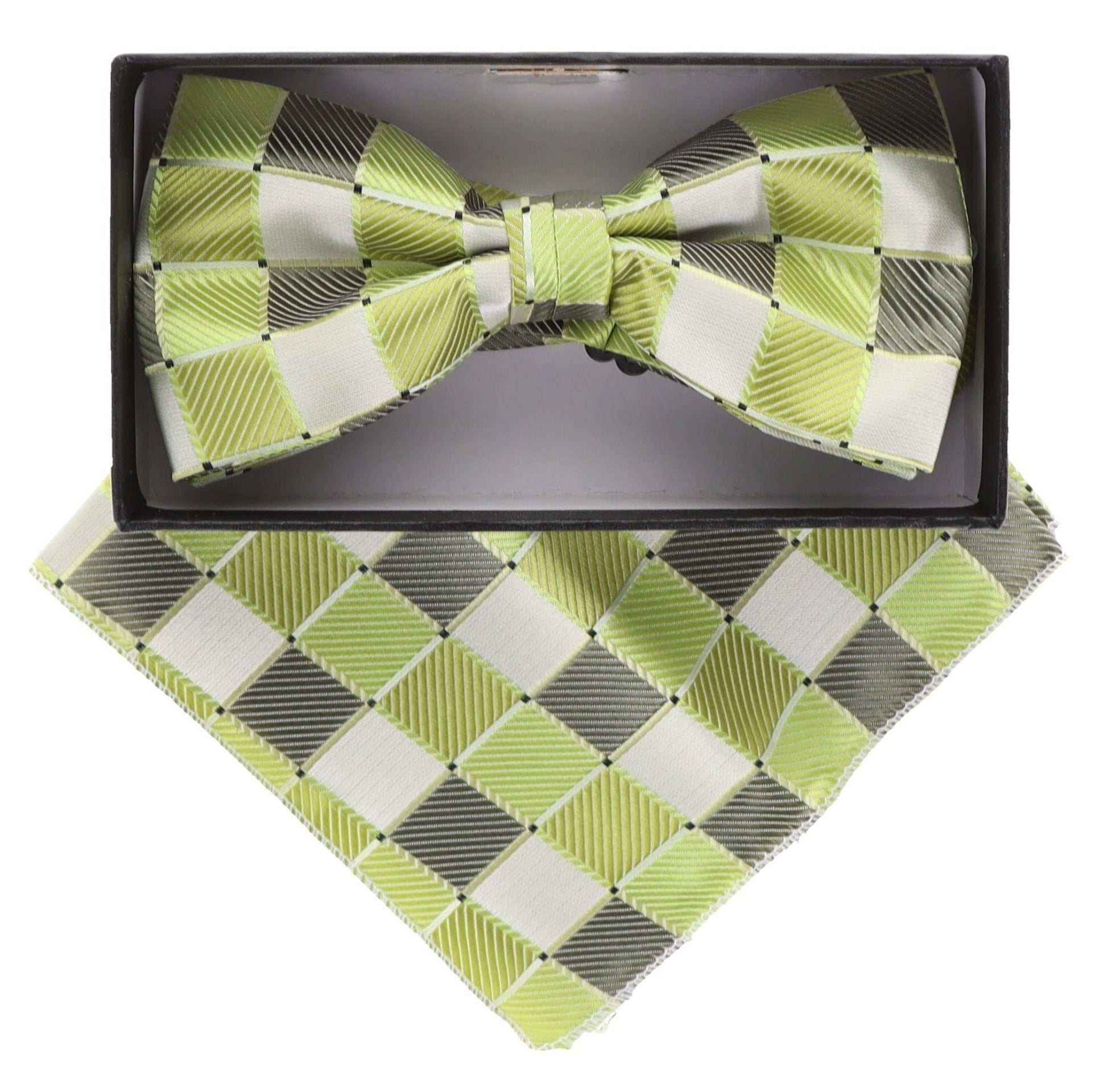 Vittorio Farina Men's Geometric Design Satin Bow Tie & Pocket Square in Gift Box - Suits You Sir - bh - 5094 - 