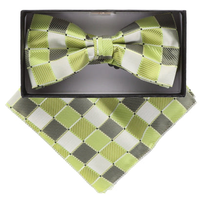 Vittorio Farina Men's Geometric Design Satin Bow Tie & Pocket Square in Gift Box - Suits You Sir - bh - 5094 - 