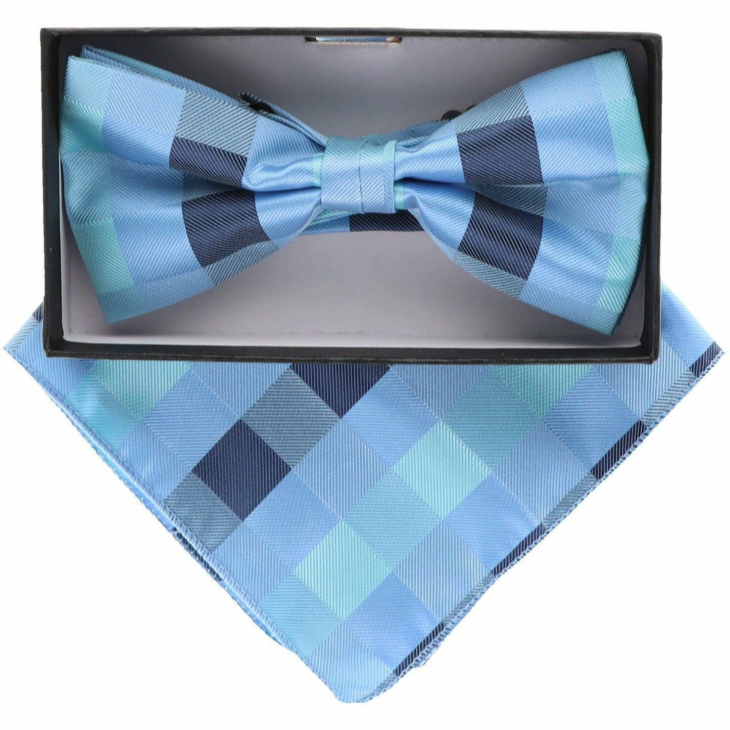 Vittorio Farina Men's Geometric Design Satin Bow Tie & Pocket Square in Gift Box - Suits You Sir - bh - 5094 - 