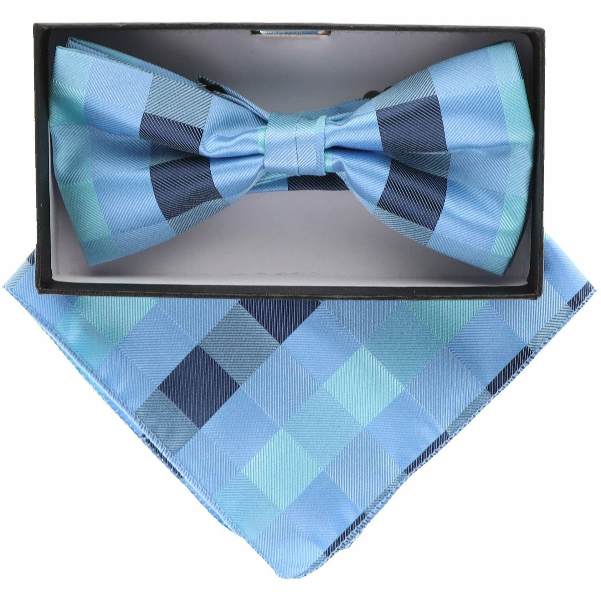 Vittorio Farina Men's Geometric Design Satin Bow Tie & Pocket Square in Gift Box - Suits You Sir - bh - 5094 - 