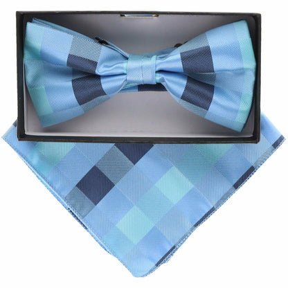 Vittorio Farina Men's Geometric Design Satin Bow Tie & Pocket Square in Gift Box - Suits You Sir - bh - 5094 - 