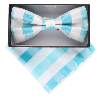 Vittorio Farina Men's Geometric Design Satin Bow Tie & Pocket Square in Gift Box - Suits You Sir - bh - 5094 - 