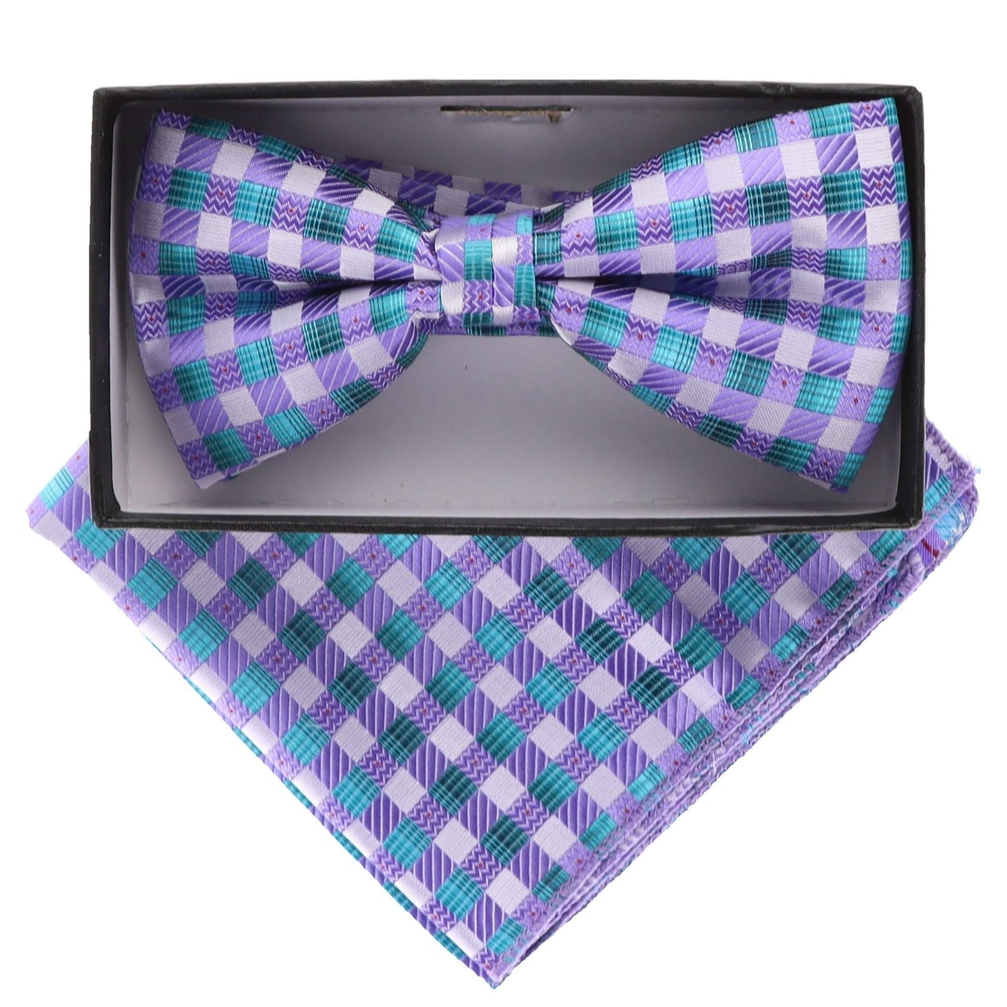Vittorio Farina Men's Geometric Design Satin Bow Tie & Pocket Square in Gift Box - Suits You Sir - bh - 5094 - 